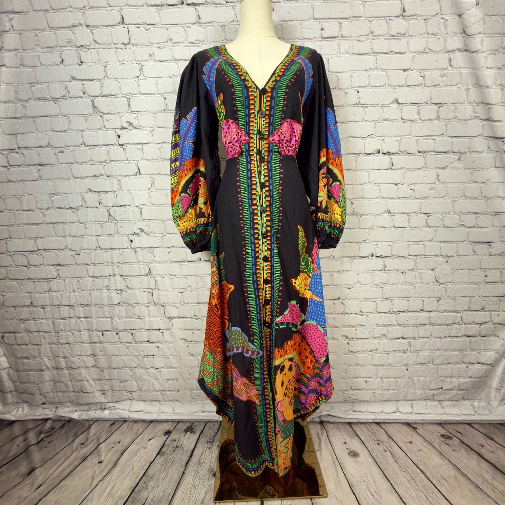 FARM RIO - Black Cool Leopards Maxi Dress - Size Small - NWT